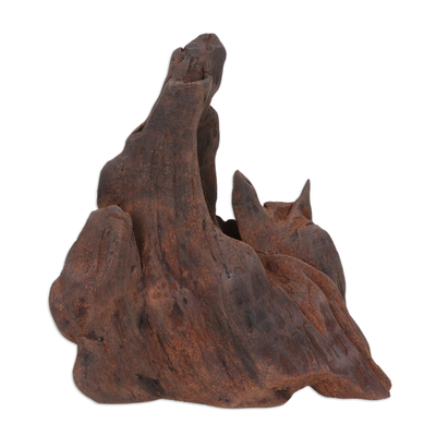 Escultura de madera recuperada - Escultura abstracta india elaborada con madera de Khair recuperada