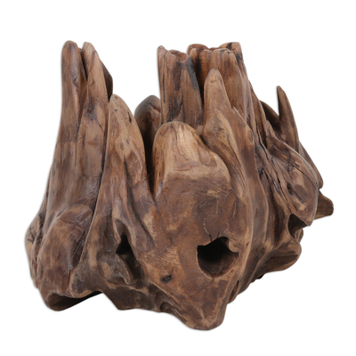 Reclaimed teak wood sculpture, 'Strong Nature' - Abstract Sculpture Crafted in India From Reclaimed Teak Wood