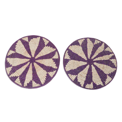 Manteles individuales de fibra natural, 'Purple Blossom' (juego de 4) - Juego de 4 manteles individuales redondos de fibra natural en color morado