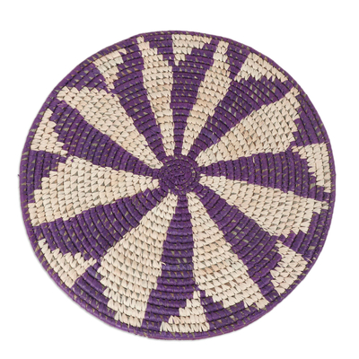 Manteles individuales de fibra natural, 'Purple Blossom' (juego de 4) - Juego de 4 manteles individuales redondos de fibra natural en color morado