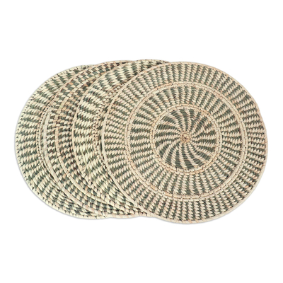 Tischsets aus Naturfaser, 'Glorious Mandala' (4er-Set) - Satz von 4 runden Mandala-Platzsets aus Naturfasern