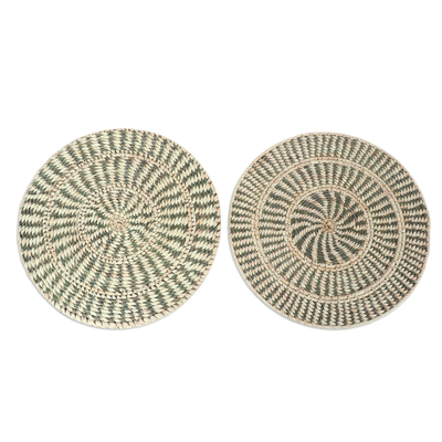 Natural fiber placemats, 'Glorious Mandala' (set of 4) - Set of 4 Natural Fiber Round Mandala Placemats