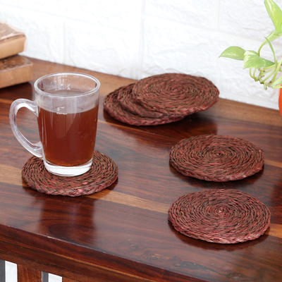 Natural fiber coasters, 'Intense Aura' (set of 6) - Set of 6 Handcrafted Natural Fiber Coasters from India