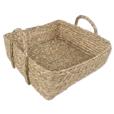 Natural Fiber Basket in Natural Tone Handcrafted in India