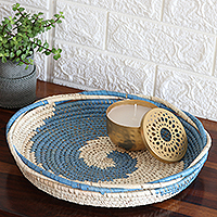 Natural fiber basket, 'Blue Appeal' - Natural Fiber Basket in Blue Handcrafted in India