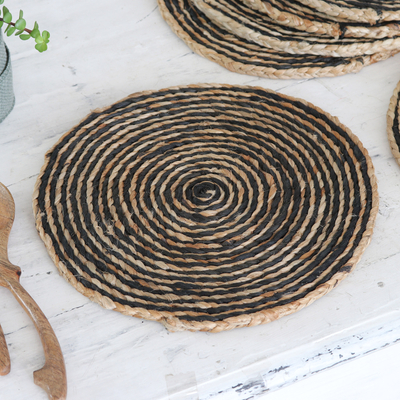 Jute placemats, 'Mysterious Twist' (set of 6) - Handcrafted Jute Placemats with Spiral Pattern (Set of 6)