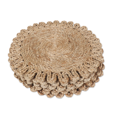 Jute placemats, 'Bloom Illusion' (set of 6) - Set of 6 Handcrafted Jute Placemats with Floral Pattern