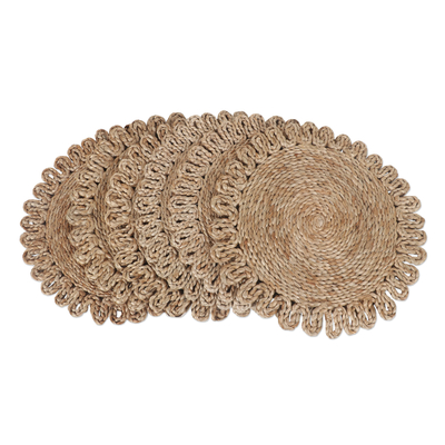Jute placemats, 'Bloom Illusion' (set of 6) - Set of 6 Handcrafted Jute Placemats with Floral Pattern