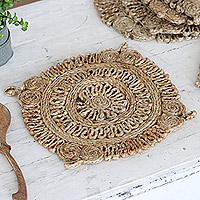 Jute placemats, 'Garden Illusion' (set of 6) - Set of 6 Handcrafted Jute Placemats with Floral Design