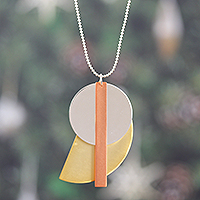Sterling silver, brass and copper pendant necklace, 'Mystic Minimalism' - Modern Sterling Silver, Brass and Copper Pendant Necklace