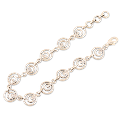 Sterling silver link bracelet, 'Spirals of Hope' - Unisex Sterling Silver Link Bracelet Handcrafted in India