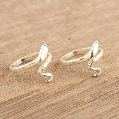 Sterling silver wrap rings, 'Snake Delight' (pair) - Pair of Sterling Silver Wrap Rings with Snakes