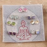 Gemstone stud earrings, 'Yoga Delight' (set of 7) - Set of 7 Gemstone Stud Earrings Crafted in India
