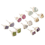 Gemstone stud earrings, 'Yoga Delight' (set of 7) - Set of 7 Gemstone Stud Earrings Crafted in India