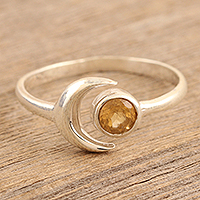 Citrine wrap ring, 'Warm Celestial Beauty' - Sterling Silver Wrap Ring with Faceted Citrine Stone