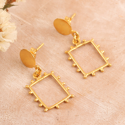 Gold-plated dangle earrings, 'Glorious Square' - 14k Gold-Plated Dangle Earrings with Geometric Design