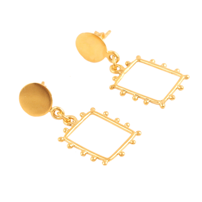 Gold-plated dangle earrings, 'Glorious Square' - 14k Gold-Plated Dangle Earrings with Geometric Design