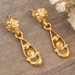 Gold-plated dangle earrings, 'Golden Floral Glory' - 14k Gold-Plated Dangle Earrings with Floral Motifs