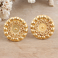 Gold-plated button earrings, 'Golden Enchantment' - 14k Gold-Plated Button Earrings with High Polish Finish