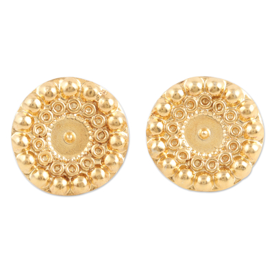 Pendientes botón chapados en oro - Aretes de botón enchapados en oro de 14k con acabado pulido