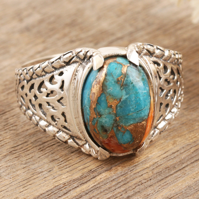 Sterling silver cocktail ring, 'Blue Luxury' - Sterling Silver Cocktail Ring with Composite Turquoise Stone