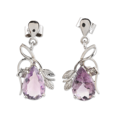 Rhodium-plated amethyst dangle earrings, 'Violet Story' - Rhodium-Plated Dangle Earrings with Faceted Amethyst Gems