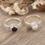 Garnet and cultured pearl single stone rings, 'Ocean and Earth' (set of 2) - Set of 2 Garnet and Pearl Sterling Silver Single Stone Rings thumbail