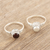 Garnet and cultured pearl single stone rings, 'Ocean and Earth' (set of 2) - Set of 2 Garnet and Pearl Sterling Silver Single Stone Rings (image 2b) thumbail