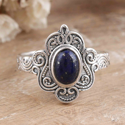 Lapis lazuli cocktail ring, 'Royal Appeal' - Indian Crafted Lapis Lazuli & Sterling Silver Cocktail Ring