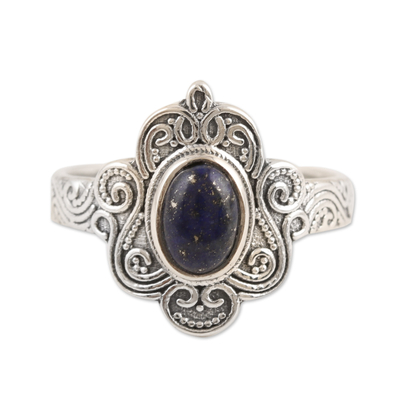 Indian Crafted Lapis Lazuli & Sterling Silver Cocktail Ring