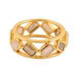 Gold-plated labradorite and rainbow moonstone cocktail ring, 'Golden Appeal' - 18k Gold-Plated Labradorite Rainbow Moonstone Cocktail Ring