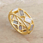 Gold-plated labradorite and rainbow moonstone cocktail ring, 'Golden Appeal' - 18k Gold-Plated Labradorite Rainbow Moonstone Cocktail Ring