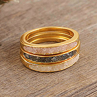 Gold-plated gemstone stacking rings, 'Alluring Trio' (set of 3) - Set of 3 18k Gold-Plated Gemstone Stacking Rings from India