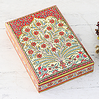 Papier mache jewelry box, 'Floral Link' - Hand-Painted Papier Mache on Wood Jewelry Box with Lining