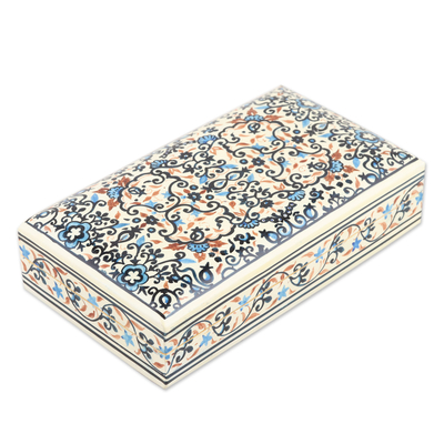 Papier mache decorative box, 'Kashmir Vines' - Hand-Painted Papier Mache on Wood Decorative Box from India