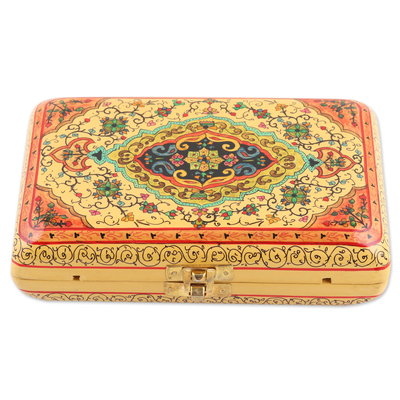 Hand-Painted Papier Mache and Wood Clutch Bag with Strap