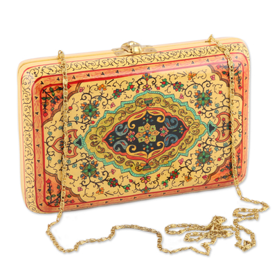 Hand-Painted Papier Mache and Wood Clutch Bag with Strap - Glory of Persia