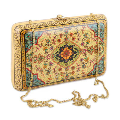 Hand-Painted Papier Mache and Wood Clutch Bag with Strap - Glory of Persia