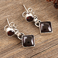 Garnet dangle earrings, 'Precious Red' - Garnet and Sterling Silver Dangle Earrings Handmade in India