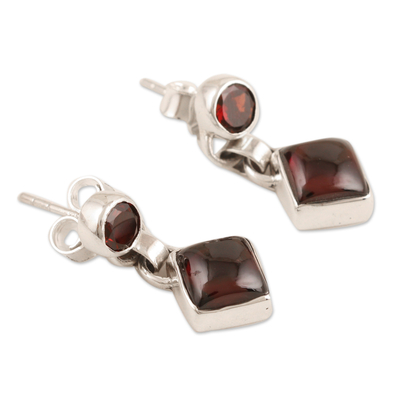 Garnet dangle earrings, 'Precious Red' - Garnet and Sterling Silver Dangle Earrings Handmade in India