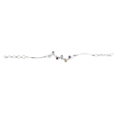 Multi-gemstone pendant bracelet, 'Precious Berries' - Multi-Gemstone Sterling Silver Pendant Bracelet from India