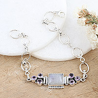Armband mit Anhänger aus Regenbogen-Mondstein und Amethyst, „Lilac Style“ – Armband mit Anhänger aus Regenbogen-Mondstein und Amethyst