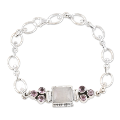 Rainbow moonstone and amethyst pendant bracelet, 'Lilac Style' - Rainbow Moonstone and Amethyst Pendant Bracelet