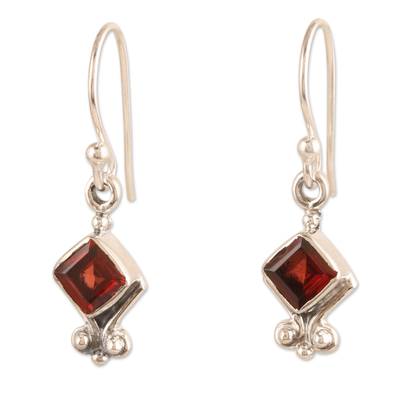 Sterling Silver Dangle Earrings with Natural Garnet Stones
