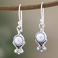 Cultured pearl dangle earrings, 'Innocent Love' - Sterling Silver Dangle Earrings with Cultured Pearls