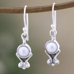 Cultured pearl dangle earrings, 'Innocent Love' - Sterling Silver Dangle Earrings with Cultured Pearls