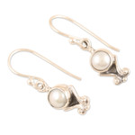 Cultured pearl dangle earrings, 'Innocent Love' - Sterling Silver Dangle Earrings with Cultured Pearls
