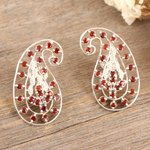 Garnet button earrings, 'Active Passion' - Sterling Silver Button Earrings with Natural Garnet Stones