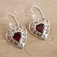 Garnet and topaz dangle earrings, 'Strong Ties' - Romantic Sterling Silver Garnet and Topaz Dangle Earrings
