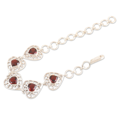 Garnet and topaz link bracelet, 'Strong Ties' - Romantic Sterling Silver Garnet and Topaz Link Bracelet